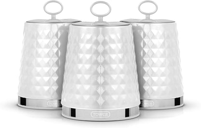 Tower Set of 3 Canisters - Stainless Steel - White & Silver Accents - Model T826207WHT