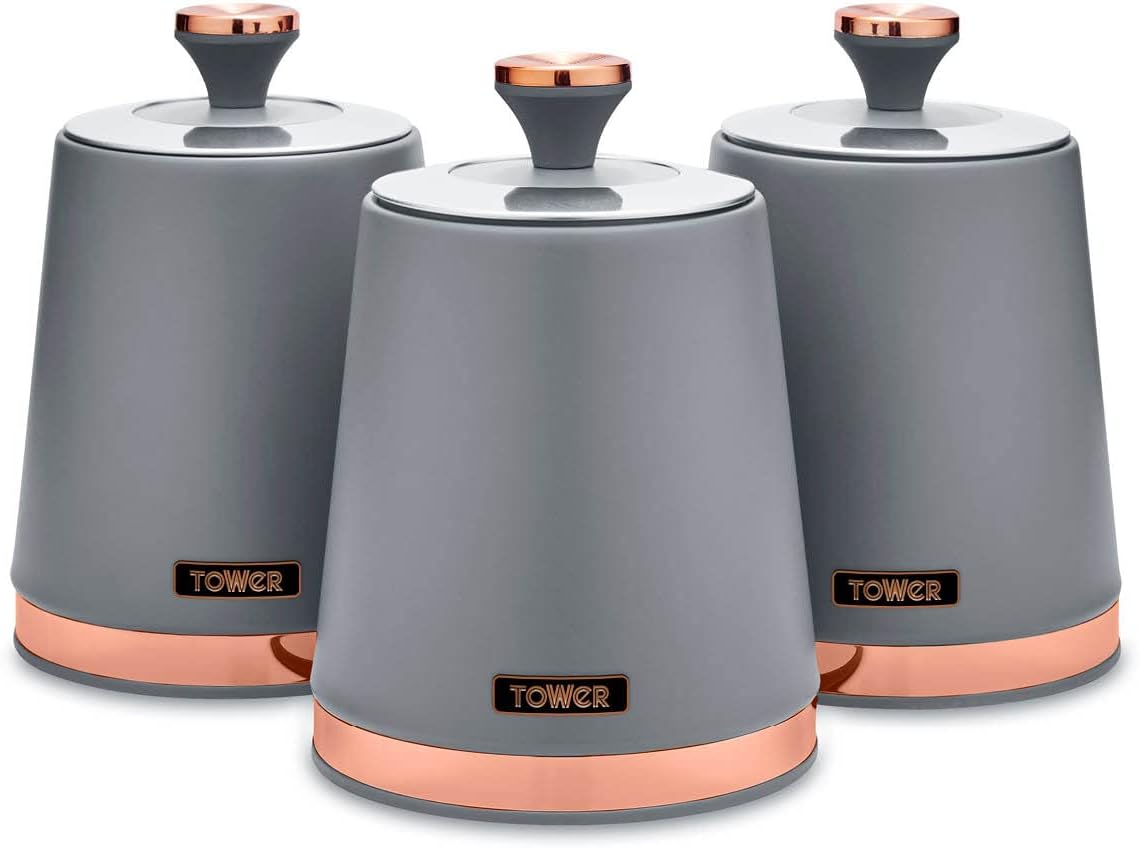 Tower Cavaletto Bread Bin & Canisters Set (Grey)