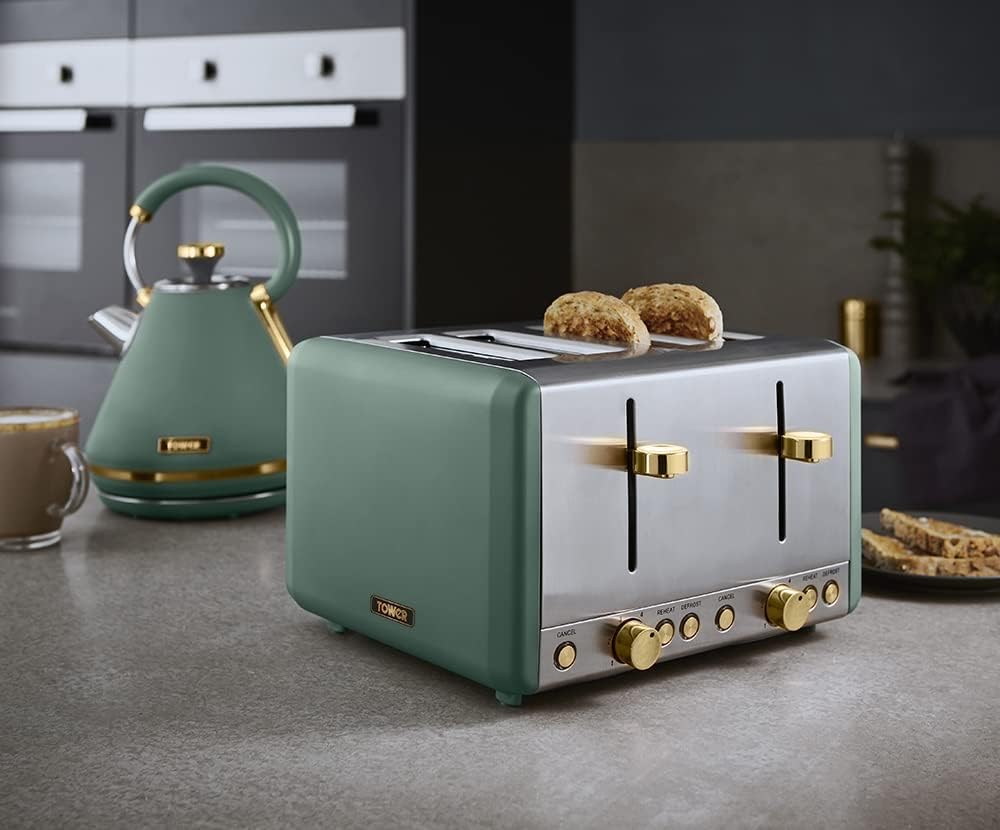 Tower Cavaletto 4 Slice Toasters Jade Green Toaster & Gold