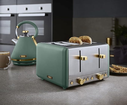 Tower Cavaletto Jade Green 5pc Kitchen Set Pyramid Kettle 4 Slice Toaster Canisters