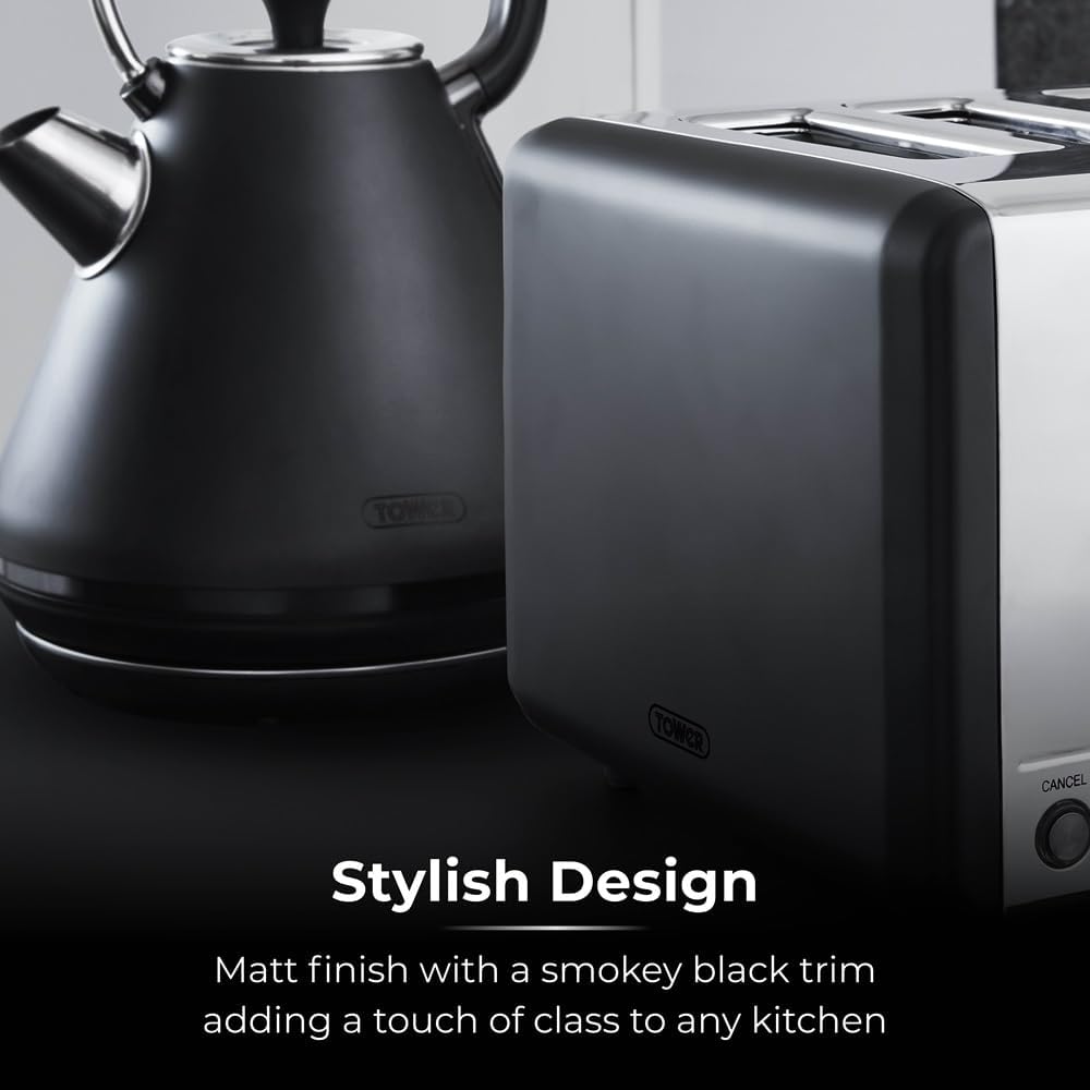 Tower Sera 4 Slice Toaster 6 Browning Levels T20086BLK (Black)