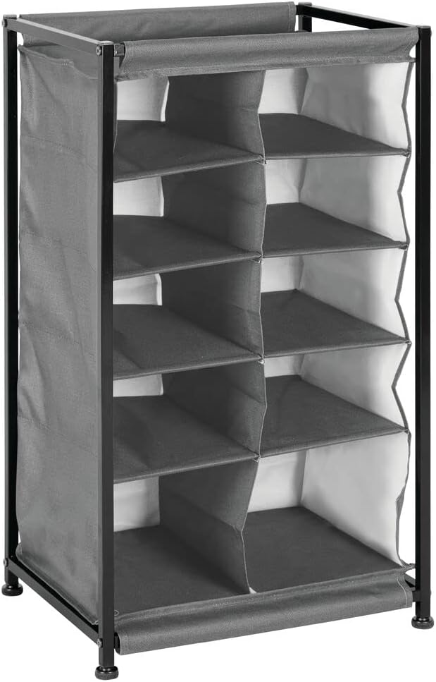 mDesign Shoe Rack – Practical Canvas Storage Cubes with Metal Frame for Hallway or Storeroom – Canvas Storage Unit with 10 Compartments – Charcoal Grey