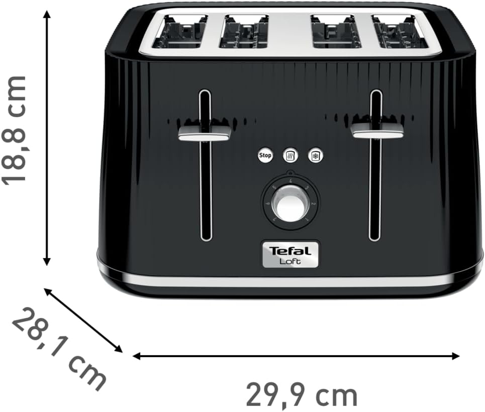 Tefal Loft 4 Slice Toaster with Even Toasting Technology TT760840 (Black)