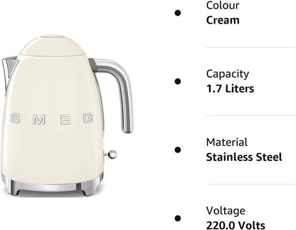 SMEG Retro Kettle Cordless Stainless Steel KLF03CRUK (Cream)