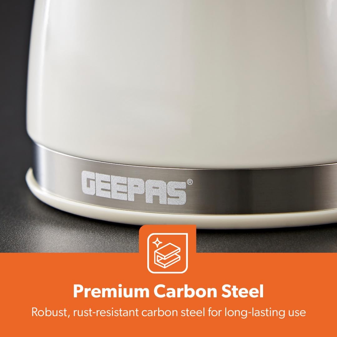 GEEPAS Retrovive Kettle, 4 Slice Toaster, Bread Bin & Canisters Kitchen Set (Cream)