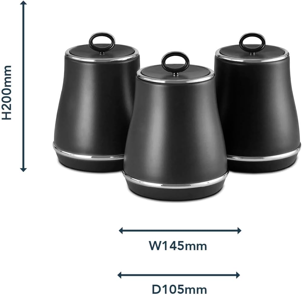 Tower Renaissance - Set of 3 Storage Canisters for Coffee/Sugar/Tea, 1.5L Black T826176BLK