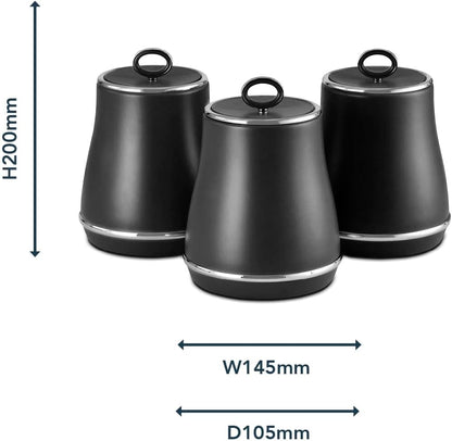 Tower Renaissance - Set of 3 Storage Canisters for Coffee/Sugar/Tea, 1.5L Black T826176BLK