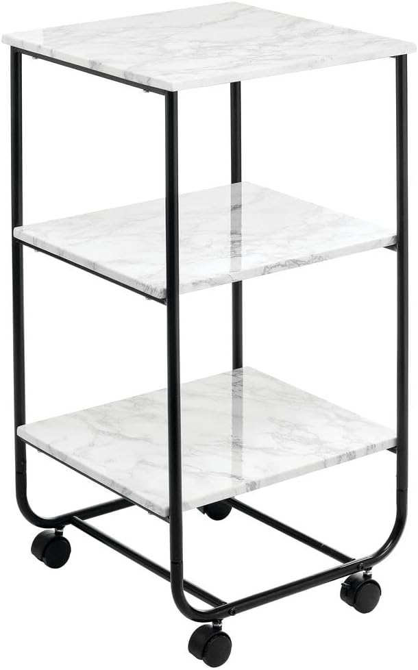 mDesign Side Table with Wheels Trolley Marble/Black