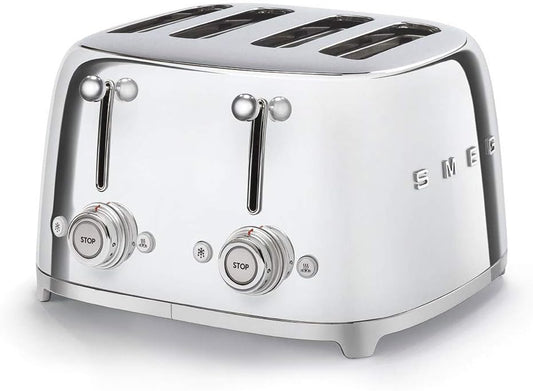 SMEG Silver 4 Slice Toaster Wide Slots Polished Stainless Steel TSF03SSUK