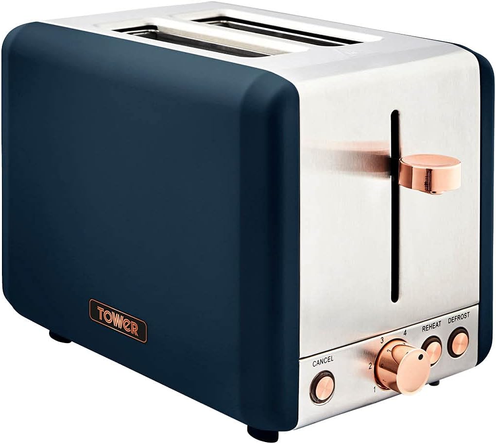 Tower Cavaletto Blue 2 Slice Toaster Midnight Rose Gold T20036MNB