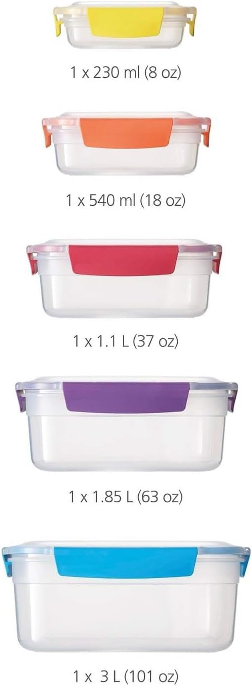 Joseph Joseph Nest Lock 5-Piece Plastic Food Kitchen Storage Container Set (Multicolour)