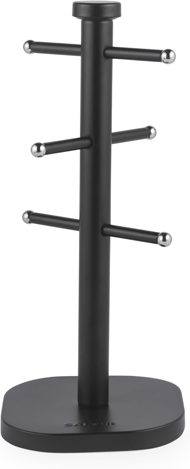 Salter Kuro Kettle, 4 Slice Toaster, Towel Pole & Mug Tree Kitchen Set (Matte Black)