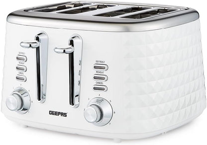GEEPAS Argyle 4 Slice Toaster 1750W GBT36552UK-WT (White)