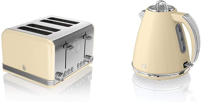 Swan Retro Kettle & 4 Slice Toaster Kitchen Set (Cream)