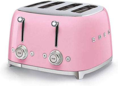 SMEG 4 Slice Toaster Extra Wide Slots Pink Stainless Steel TSF03PKUK