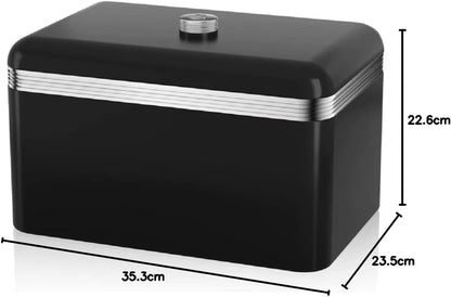 Swan Retro Kettle, 4 Slice Toaster, Bread Bin & Canisters Kitchen Set (Black)