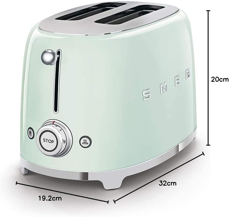 SMEG Retro 2 Slice Toaster Wide Slots TSF01PGUK (Pastel Green)