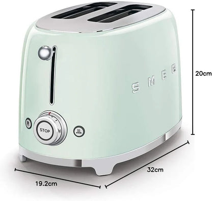 SMEG Retro Kettle & 2 Slice Toaster Matching Kitchen Set (Pastel Green)