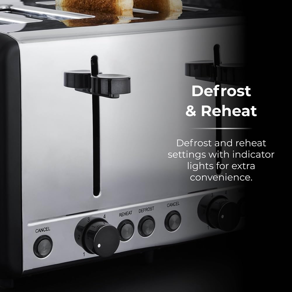 Tower Sera 4 Slice Toaster 6 Browning Levels T20086BLK (Black)