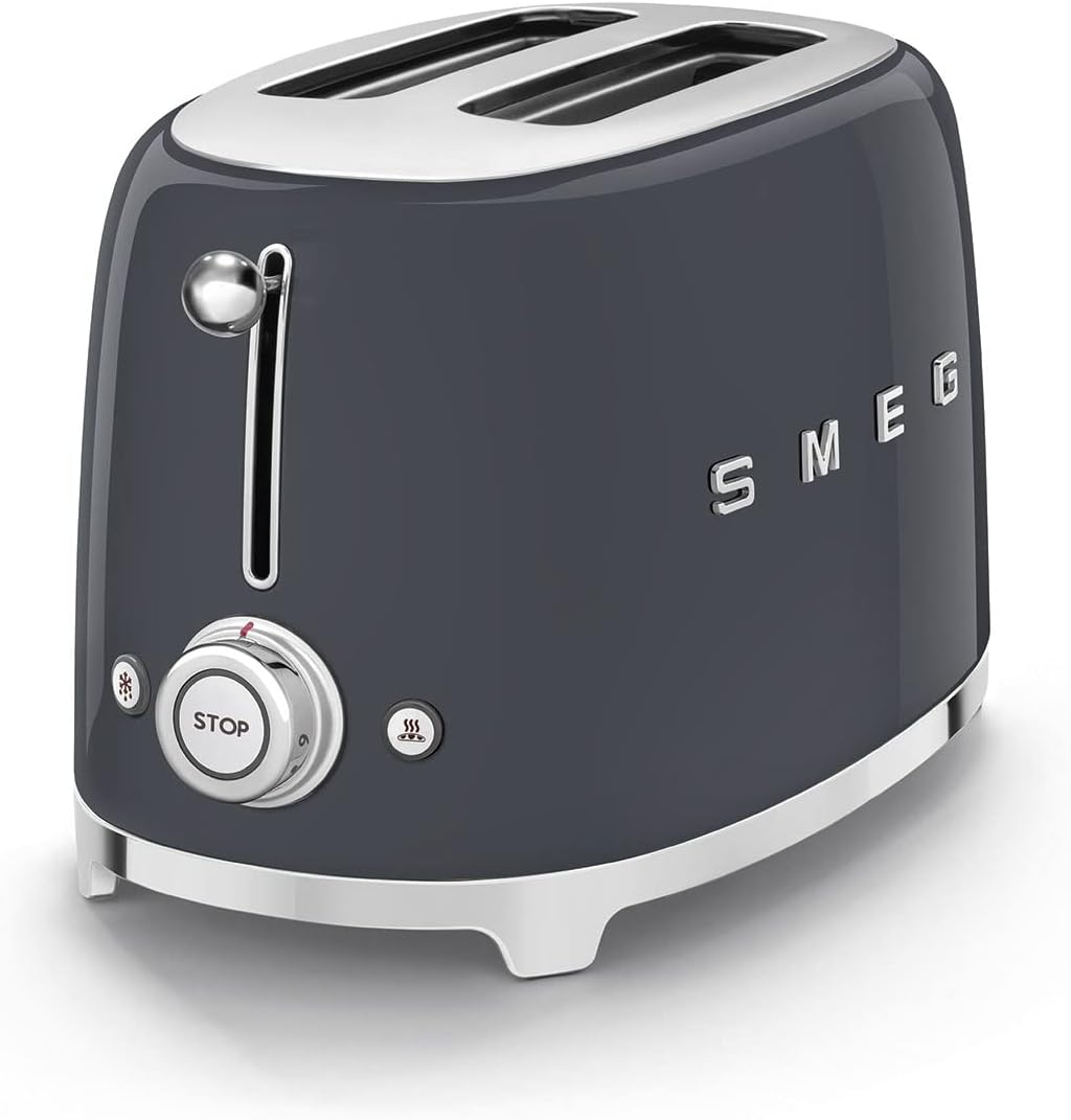 SMEG Grey 2 Slice Toaster Extra Wide Slots Slate Edition TSF01GRUK