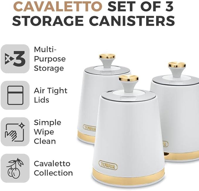 Tower Cavaletto Optic White 8pc Kitchen Set Kettle  2 Slice Toaster Canisters