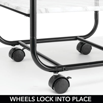 mDesign Side Table with Wheels Trolley Marble/Black