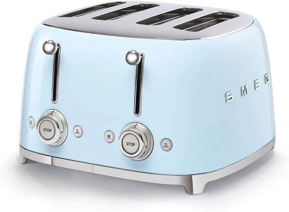 SMEG Retro Kettle & 4 Slice Toaster Temperature Control Set (Pastel Blue)