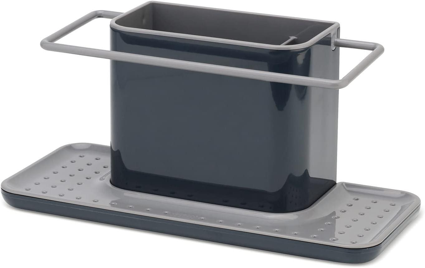 Grey XL kitchen sink caddy organizer with ventilated draining base and side handles
