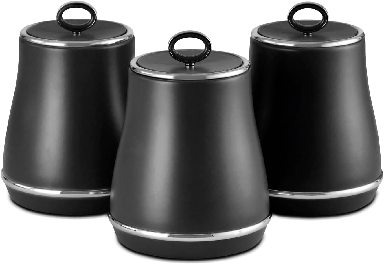 Tower Renaissance - Set of 3 Storage Canisters for Coffee/Sugar/Tea, 1.5L Black T826176BLK