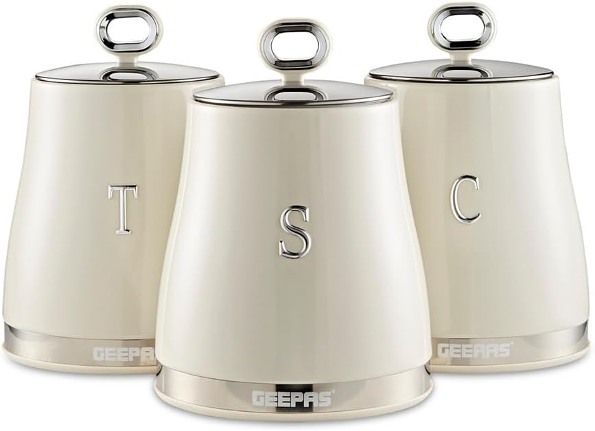 GEEPAS Retrovive Tea, Coffee & Sugar Canisters Set (Cream)