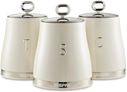 GEEPAS Retrovive Tea, Coffee & Sugar Canisters Set (Cream)
