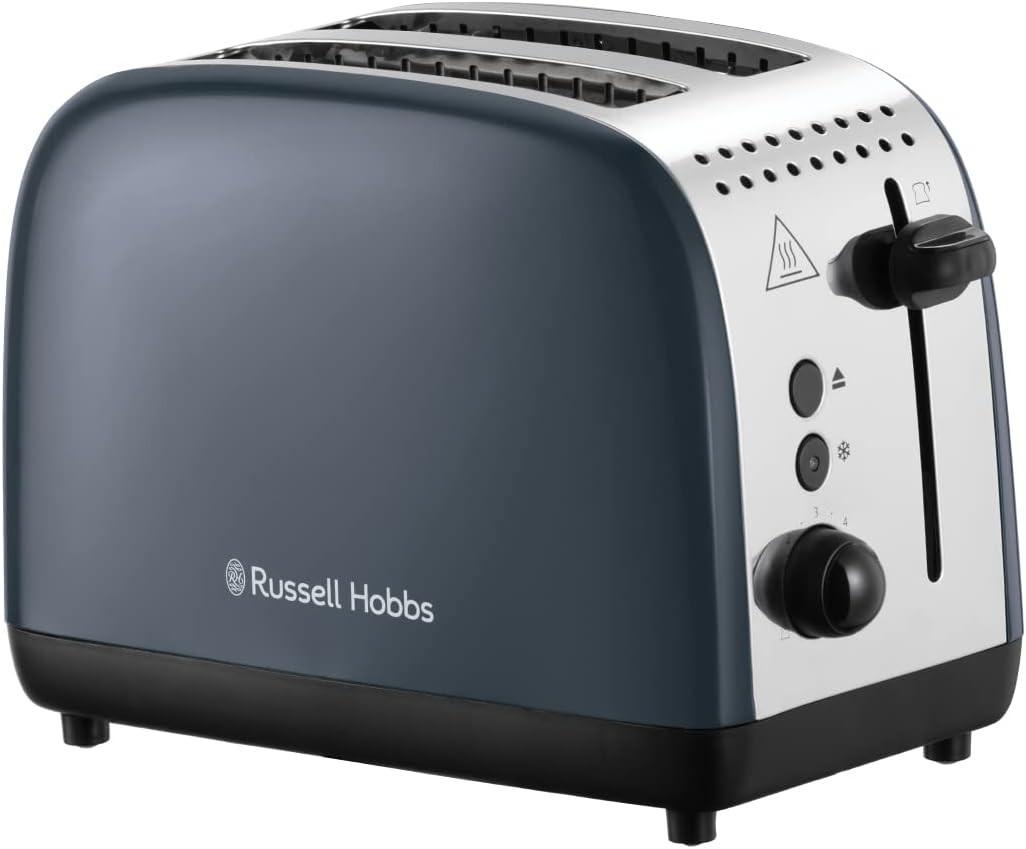 Grey Russell Hobbs 2-slice toaster with black control lever and side dial