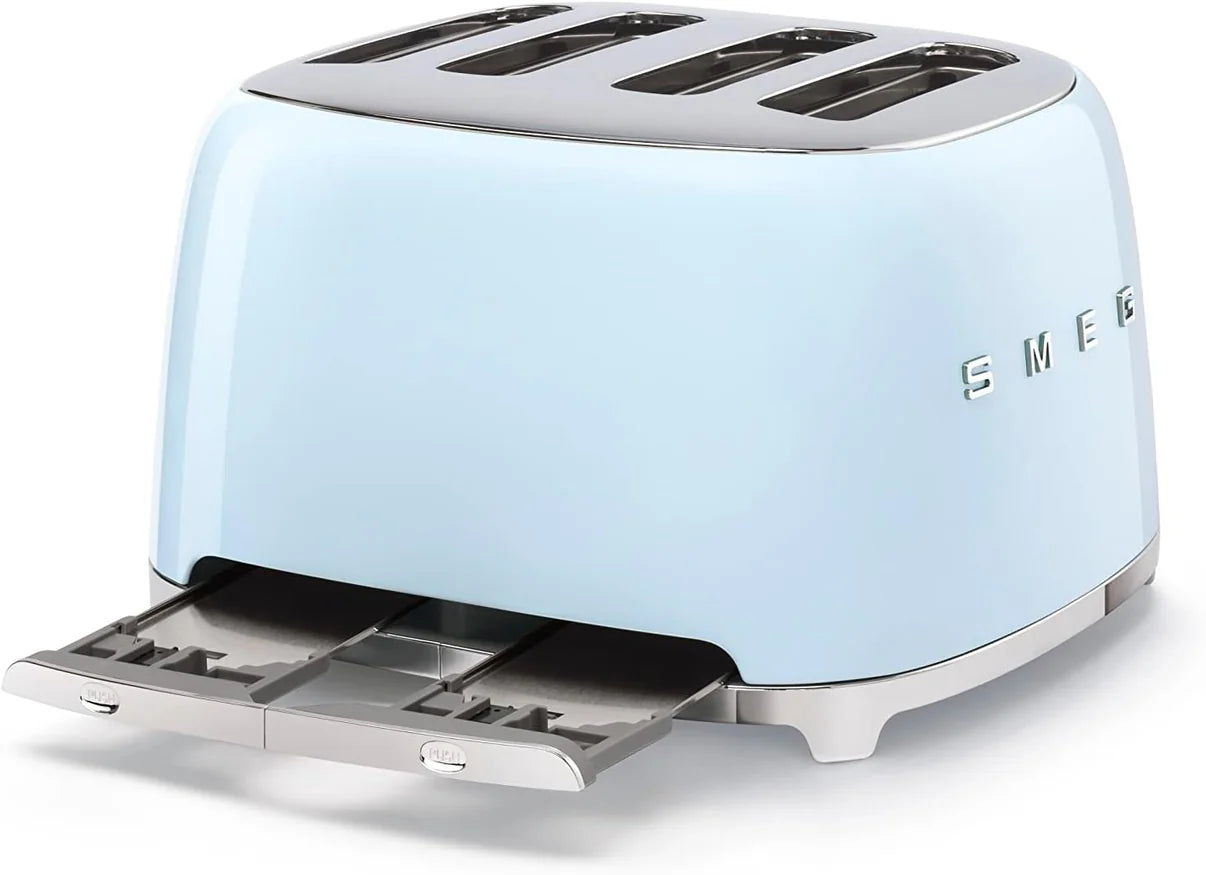 SMEG Retro Kettle & 4 Slice Toaster Temperature Control Set (Pastel Blue)