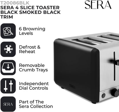 Tower Sera Kettle & 4 Slice Toaster Kitchen Set (Black)