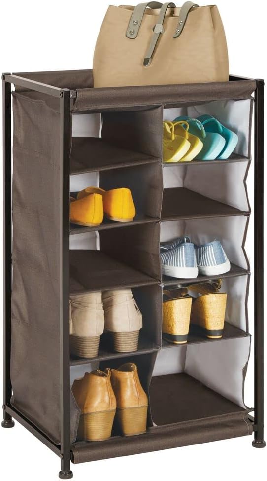 mDesign Shoe Rack Organiser Cabinet Canvas Entrance Hallway Dark Brown