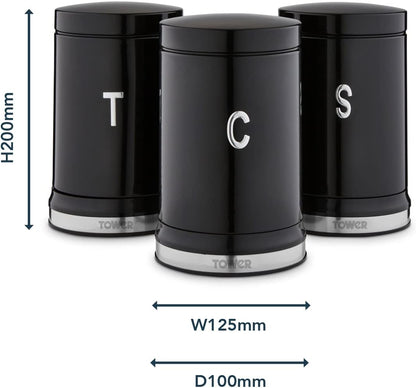 Tower Belle Black Canister Set Noir Steel Canisters T826171NOR