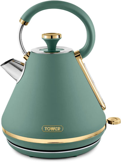 Tower Cavaletto Jade Green 5pc Kitchen Set Pyramid Kettle 4 Slice Toaster Canisters