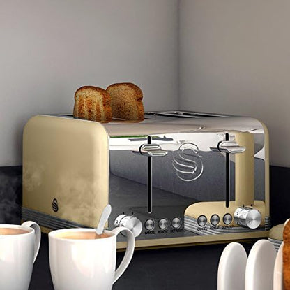 Swan Retro Cream Kitchen Set - Kettle, 4 Slice Toaster, Bread Bin, Canisters, Towel Mug Pole