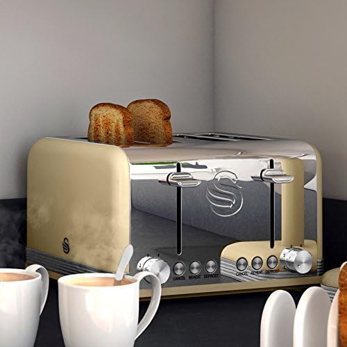 Swan Retro Kitchen Set Cream Kettle, 4 Slice Toaster, Bread Bin, Canisters, Towel Pole, Mug Tree