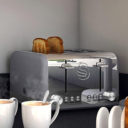 Swan Grey 4 Slice Toaster Wide Slots Stainless Steel Retro ST19020GRN