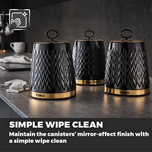 Tower Empire Bread Bin, Canisters, Mug Tree & Towel Pole Kitchen Set (Black)