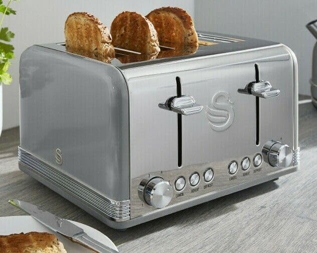 Swan Retro Kettle, 4 Slice Toaster & Canisters Kitchen Set (Grey)