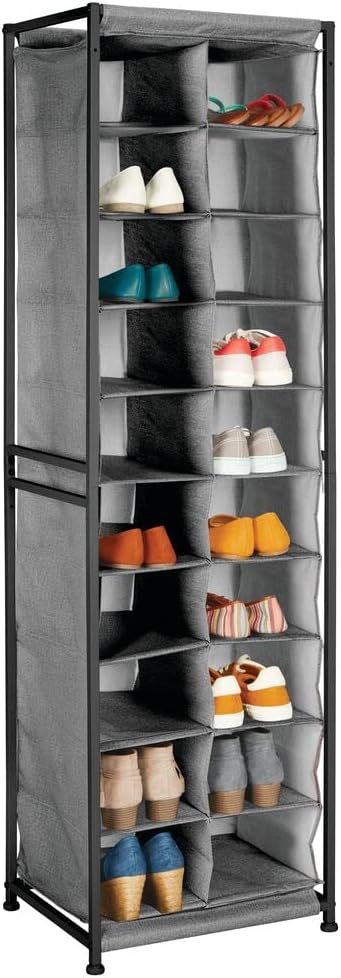 mDesign Shoe Rack – Practical Canvas Storage Cubes with Metal Frame for Hallway or Storeroom – Canvas Storage Unit with 20 Compartments – Charcoal Grey