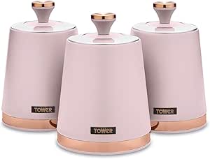 Tower Cavaletto Kettle, 2 Slice Toaster & Canisters Kitchen Set (Marshmallow Pink)