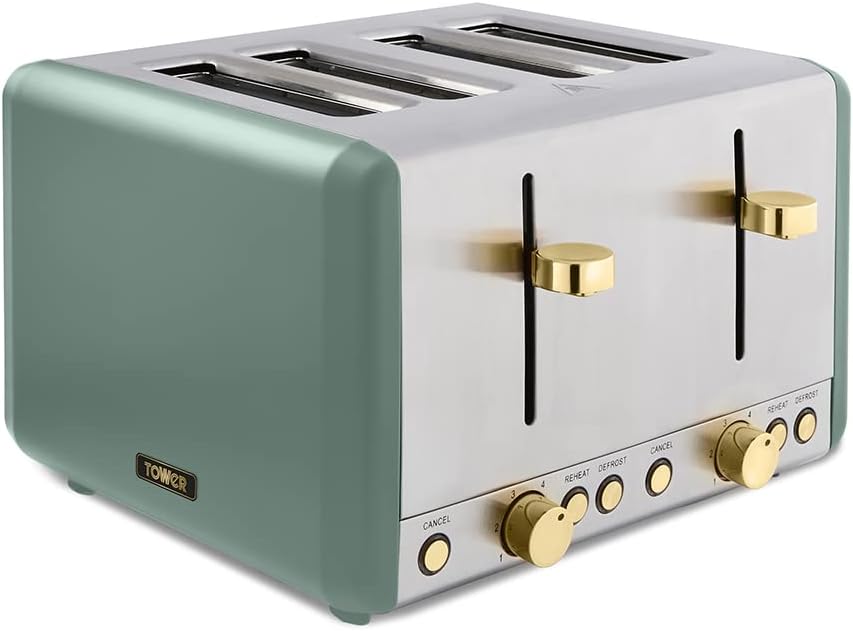 Tower Cavaletto 4 Slice Toasters Jade Green Toaster & Gold