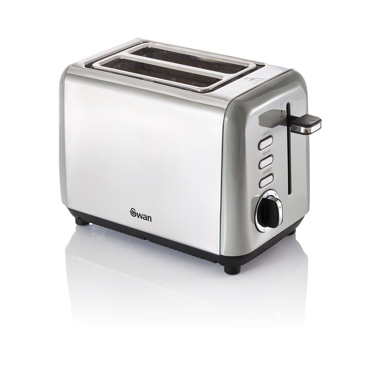 Grey Swan two-slice toaster with stainless top and black dial