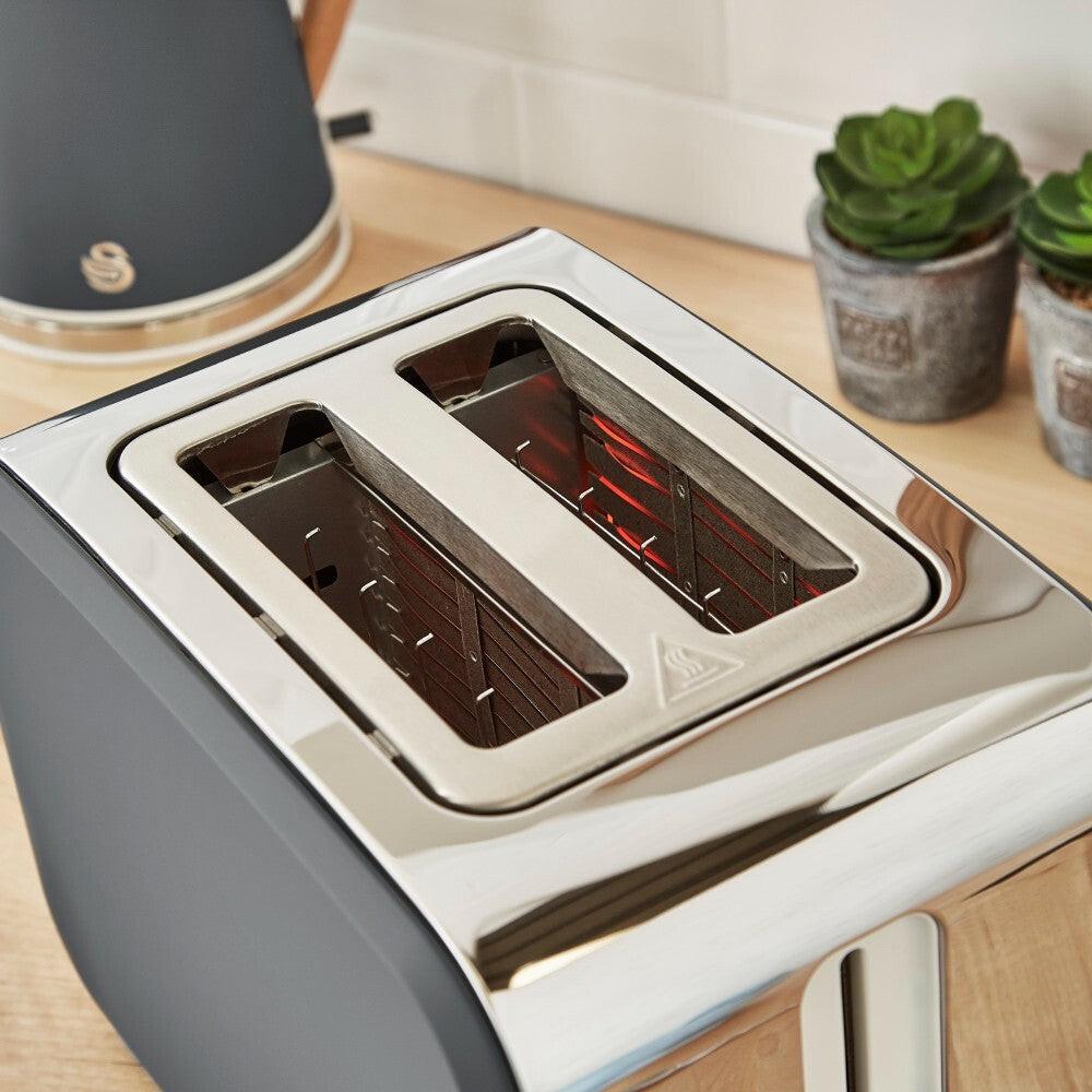 Swan Nordic Kettle, 2 Slice Toaster, Bread Bin, Canisters Kitchen Set (Grey) - Vibe Home