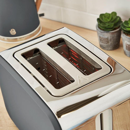 Swan Nordic Kettle, 2 Slice Toaster, Bread Bin, Canisters Kitchen Set (Grey) - Vibe Home