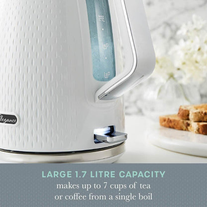 Swan Elegance Kettle, 4 Slice Toaster, Bread Bin, Canisters Kitchen Set (White) - Vibe Home