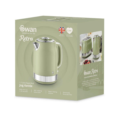 Swan Retro Jug Kettle & 2 Slice Toaster Kitchen Set (Green) - Vibe Home